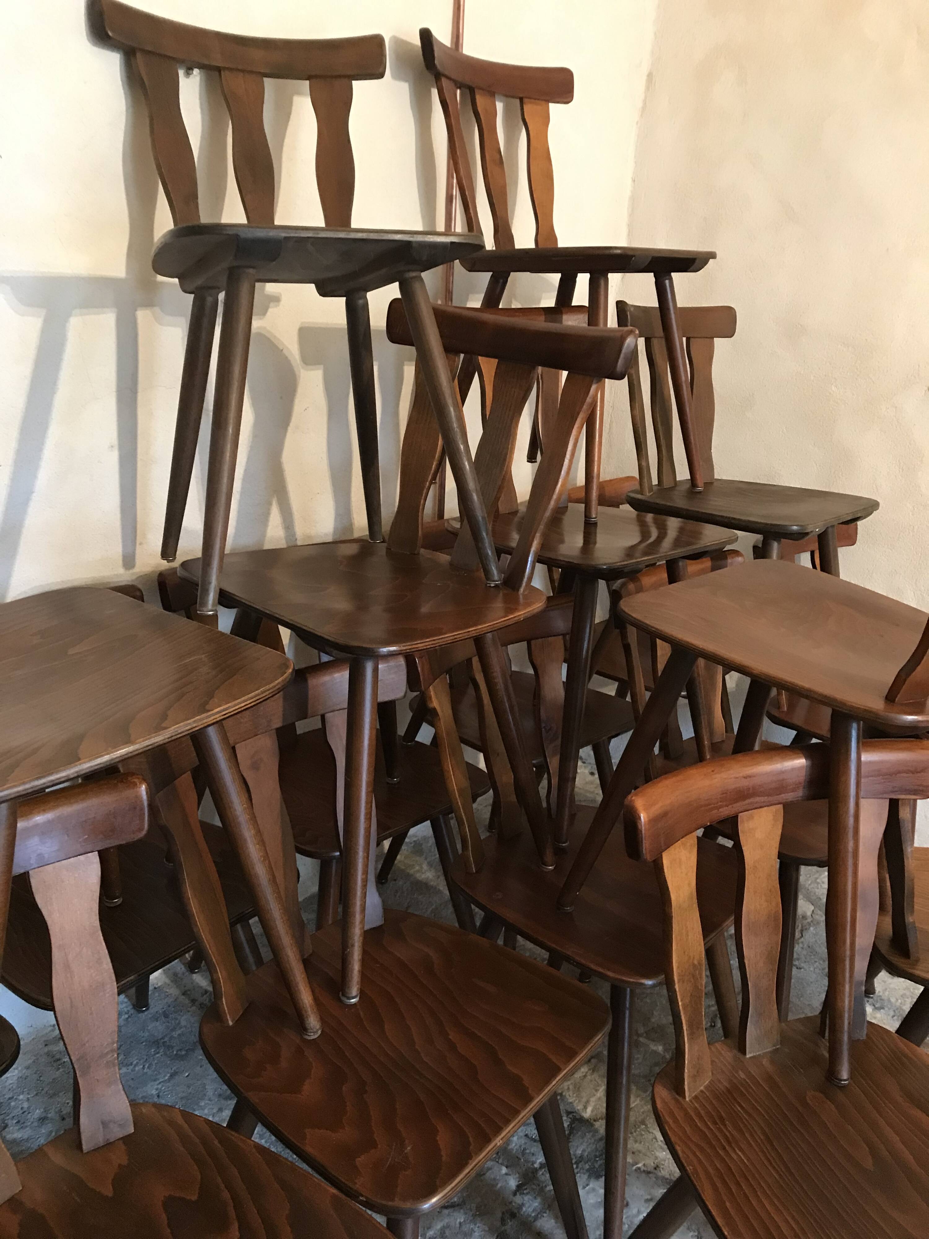 Lot of 20 brasserie-style bistro chairs 1960's