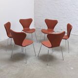'Series 7' chairs in cognac leather by Arne Jacobsen for Fritz Hansen, 1955