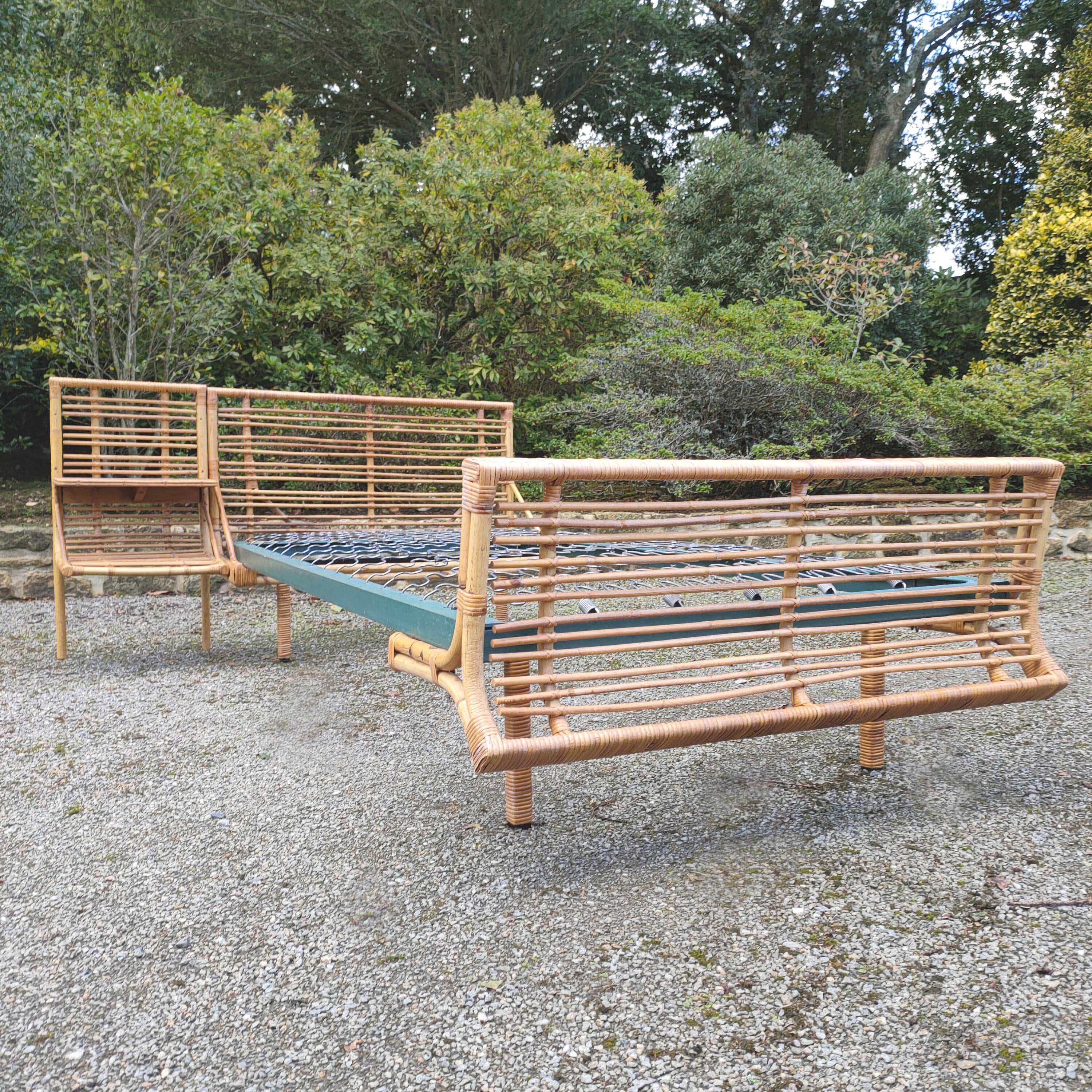 Vintage rattan bed and bedside