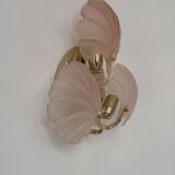 Vintage shell wall light, amber glass and brass, France, 1970.