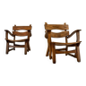 Pair brutalist solid oak lounge chairs by dittmann & co., 1970s