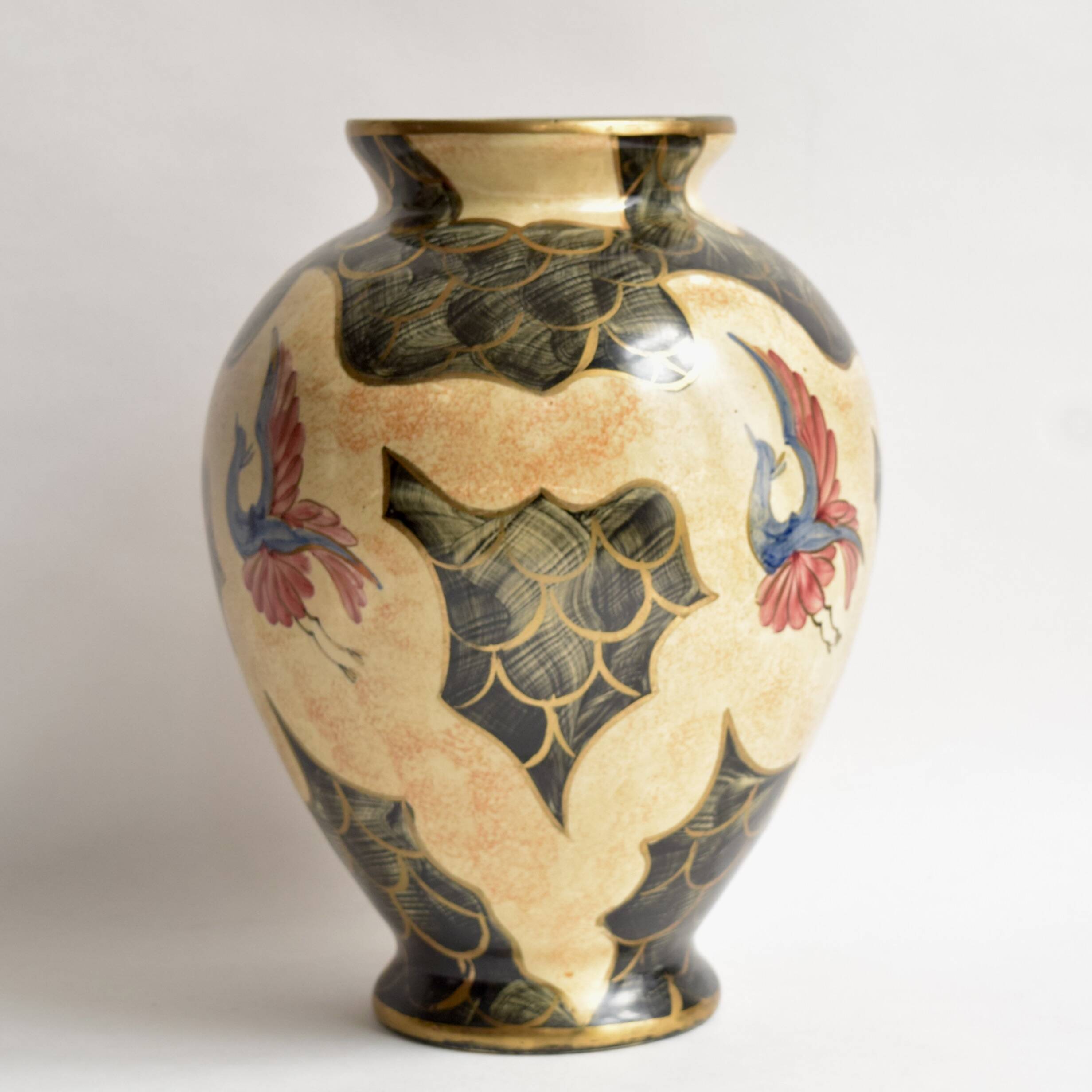 Large vintage vase - hand-painted decor