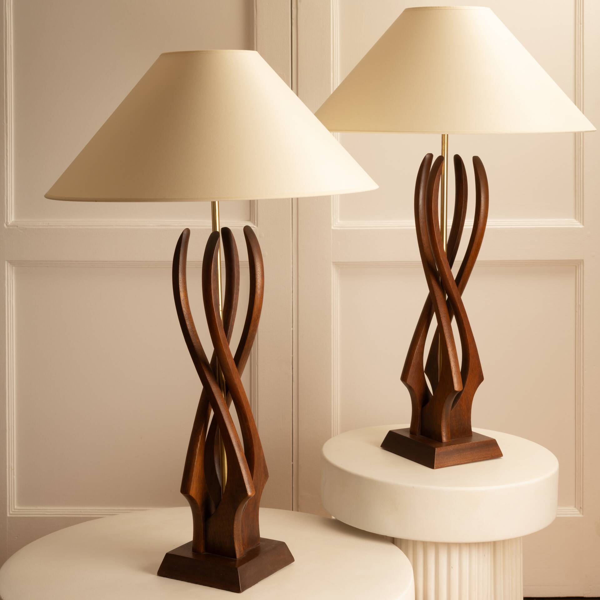 Paire de lampes organiques en bois - USA 1960
