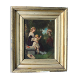 Jean-Baptiste Fouque (1819 - 1880) "Stroll in the Garden" oil on panel