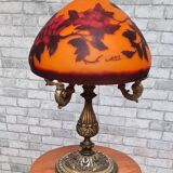 large bronze mushroom lamp with magnificent glass paste signed 7kg h51x33