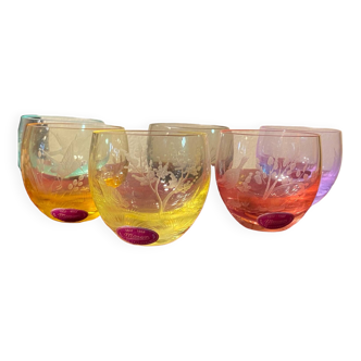 Moser Multicolor Glass, Moser Culbuto, Art glass birds of the wild shot glasses set of 6