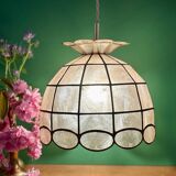 Vintage pendant light in mother-of-pearl and brass