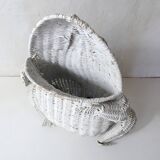 Corbeille à papier grenouille vintage en rotin blanc