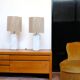 Pair of marble lamps from the 60s and their rope lampshades.