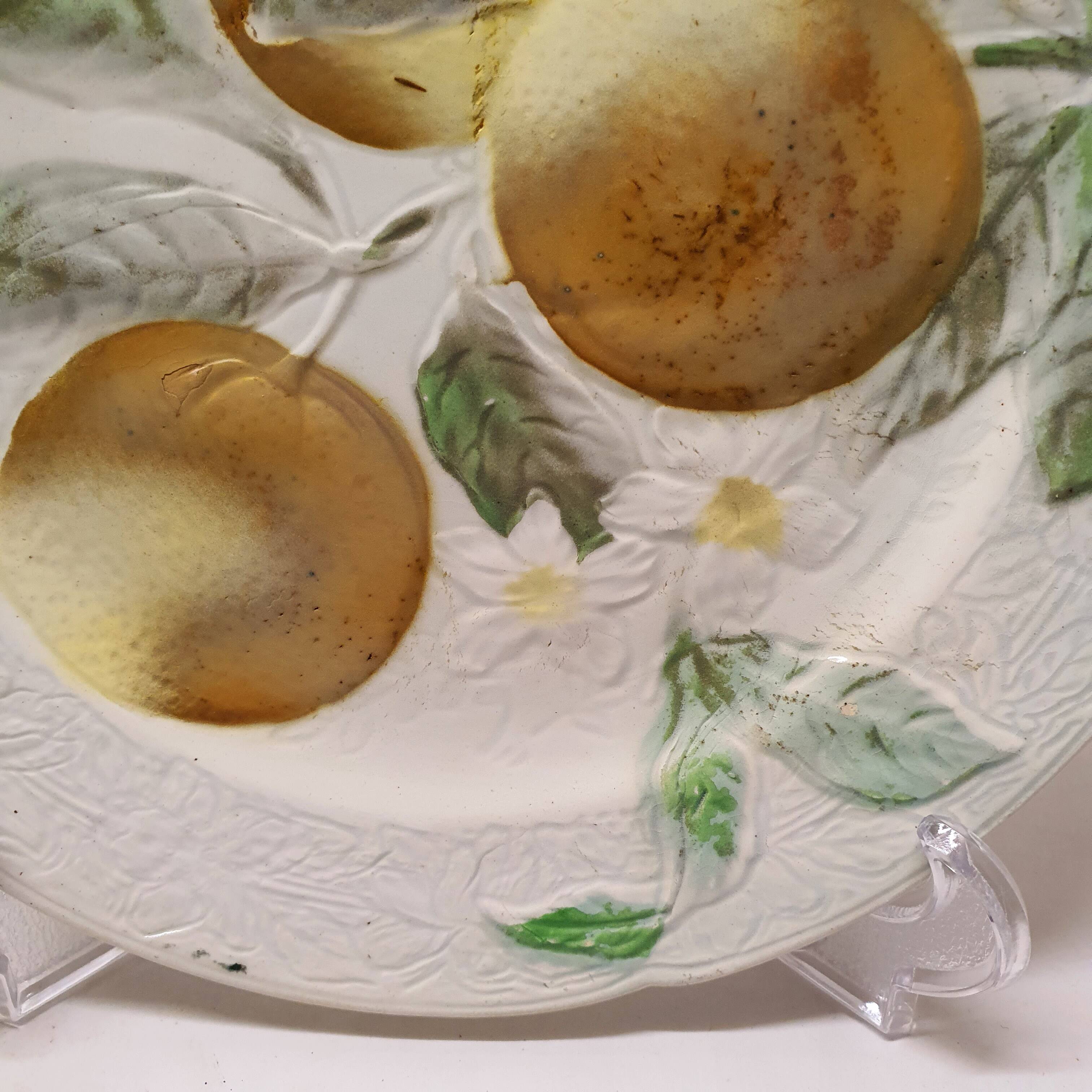 Decorative Plate Barbotine St Clément Made In France Vintage Orange Fruit Pattern