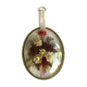Old medallion frame of dried flowers of oval shape. To hang with velvet stripe.