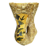 Large Glazed Ceramic Vase with Floral and Fat Lava Decor - Vallauris