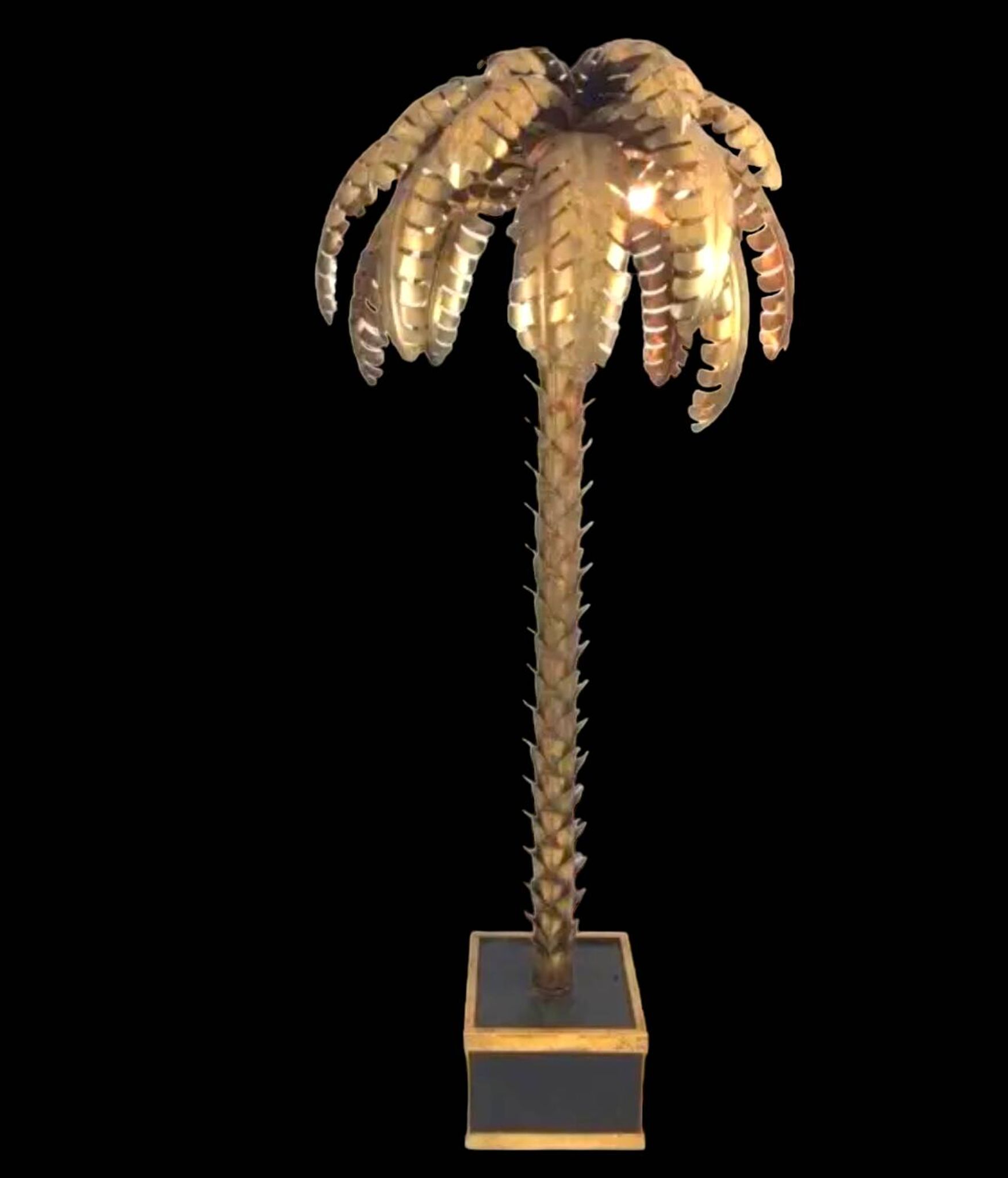 Lampadaire de style " jansen " en forme de palmier en métal doré de 181 cm