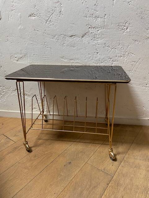 Vintage record storage coffee table on casters