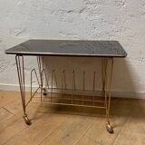 Vintage record storage coffee table on casters