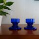 Pair of cobalt blue molded glass candle holders