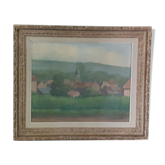 Ancient Oil on Wood signed Chevreuse landscape - inscriptions on the back