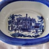 English porcelain flower pot or planter, blue Victorian landscape