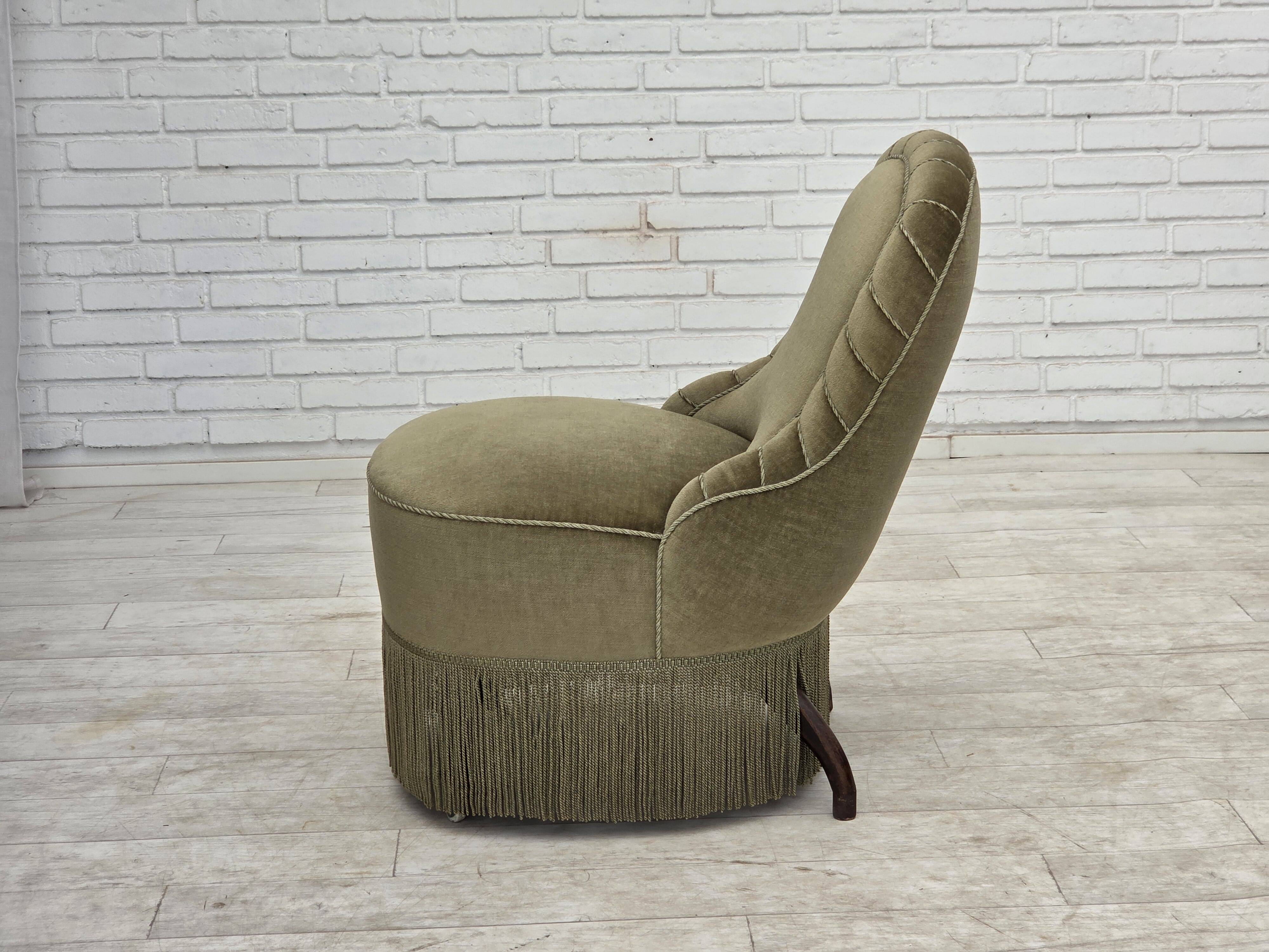 1960s, Danish easy chair, original green furniture velour.