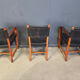 Vintage Spanish leather and wood dining chairs, set of 6 - 1970s