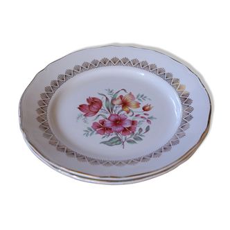 2 flowery floral plates vintage gold liseret