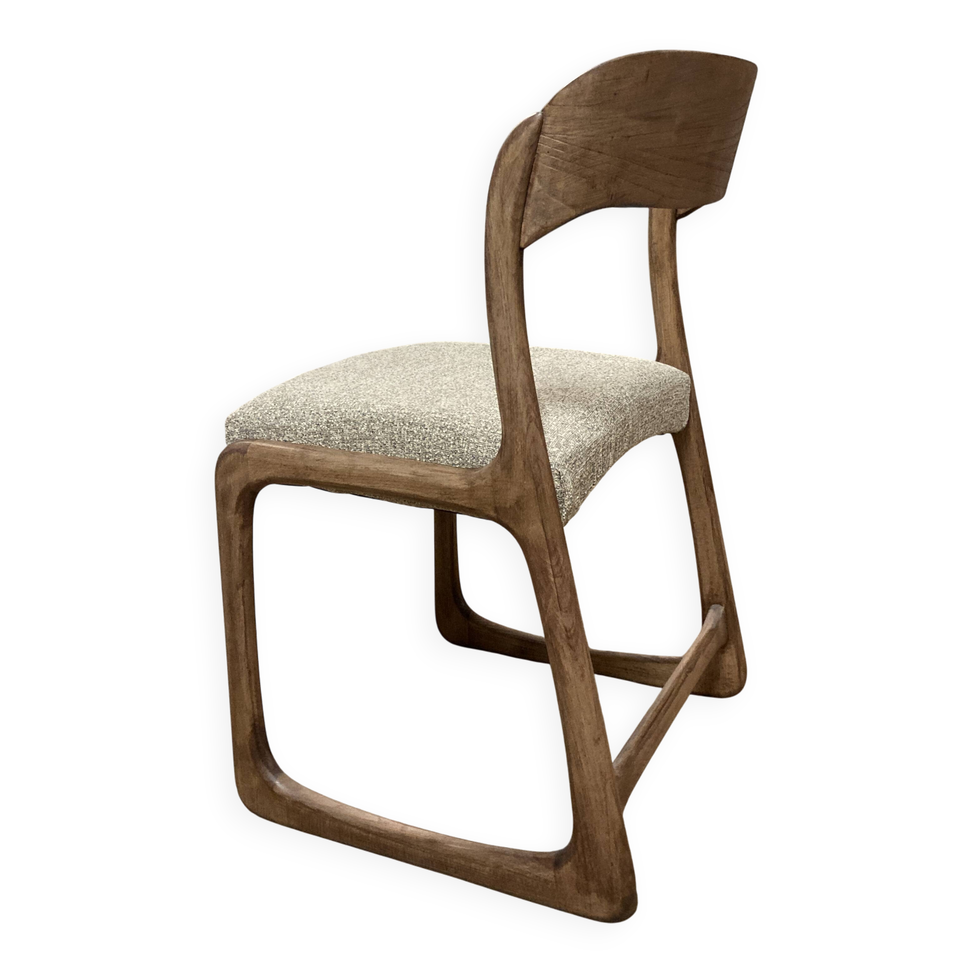 Restored vintage sleigh chairs – solid wood & textured fabric
