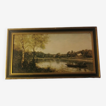 Tableau " L'étang De Ville D'Avray", reproduction Jean-Baptiste Corot, XXème s.