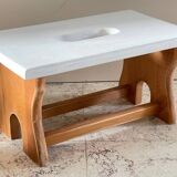 Tabouret vintage en hêtre et peint en blanc