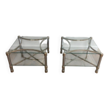Pair of chrome side tables and glass slabs