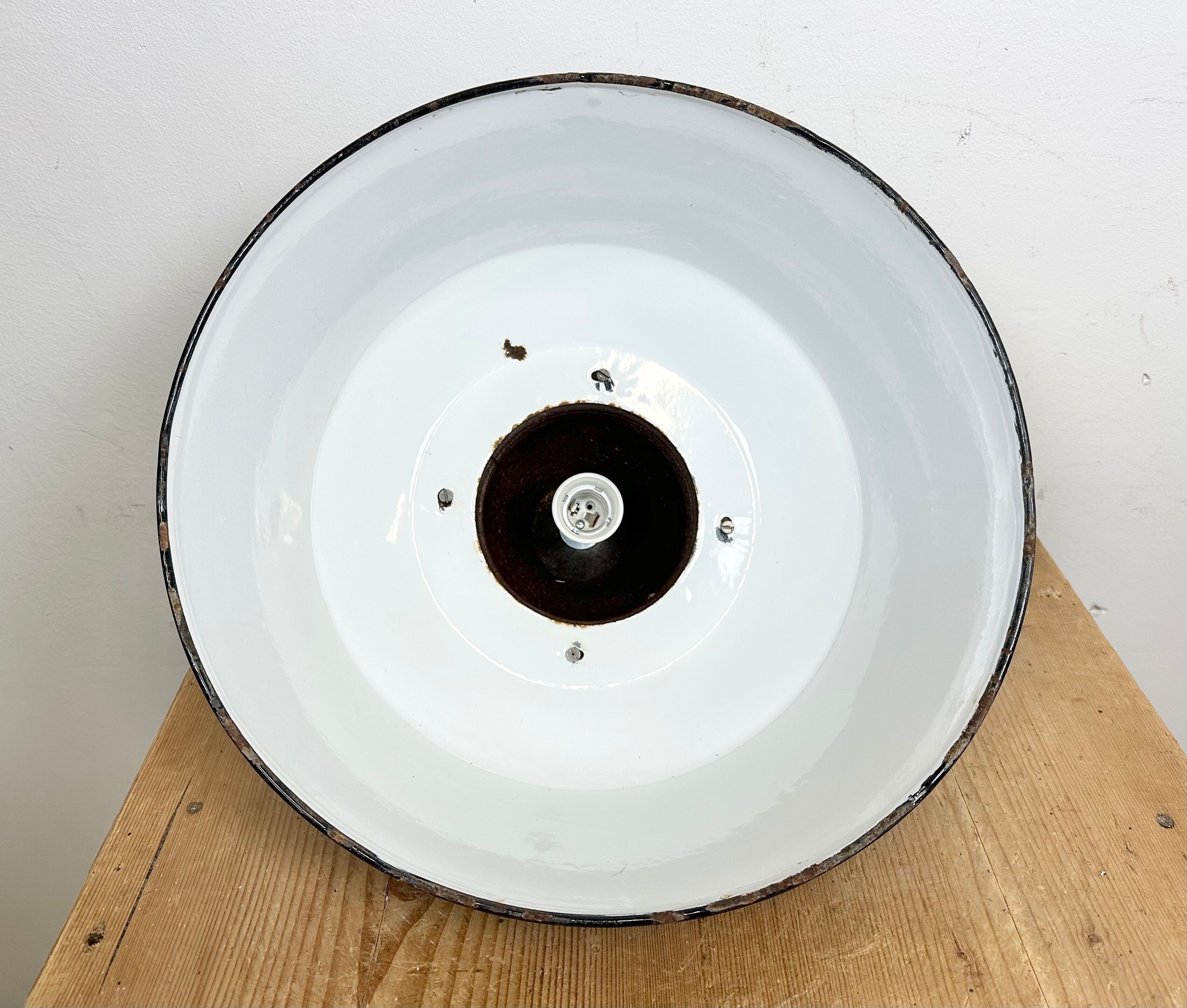 Industrial Grey Enamel and Cast Iron Pendant Light, 1960s