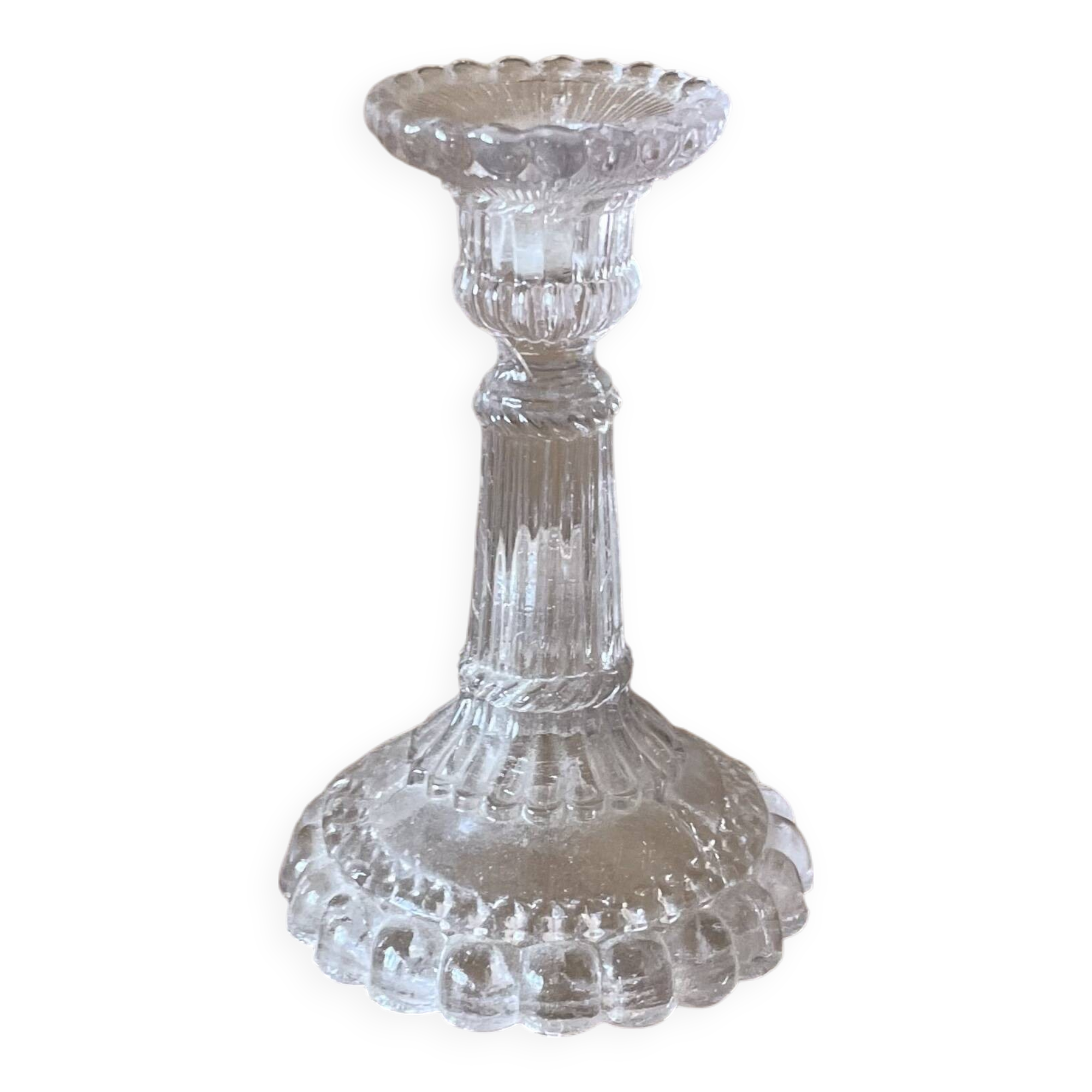 Small antique glass candle holder