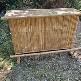 Bamboo bar and 2 vintage stools