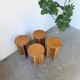 Set of 4 oak stools from the 1950s, constructivist style.