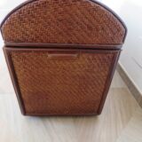 Vintage storage chest - curved - woven rattan - 1970s - mahogany colour