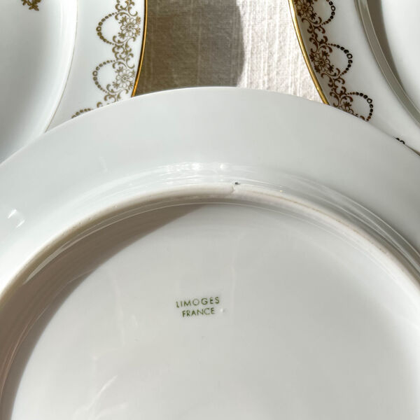 10 Assiettes porcelaine dépareillées ~ Assiettes porcelaine blanche doré ~ Assiettes LIMOGES ~ Vaiss