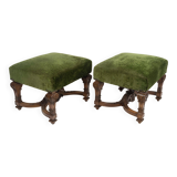 Important Pair of Sculpted Walnut Stools, Louis XIV Style