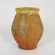 Beautiful little grease pot in yellow terracotta and glazed green. NINETEENTH century