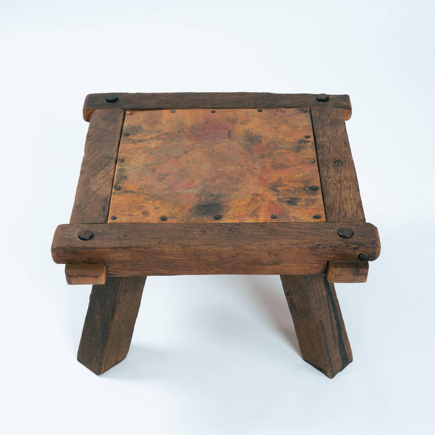 Brutalist copper and oak coffee or side table, 1970s