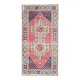 Tapis vintage turc Oushak fait main en laine et coton rose