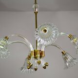 Amazing 6 light Art Deco Murano glass and brass chrome chandelier by Barovier