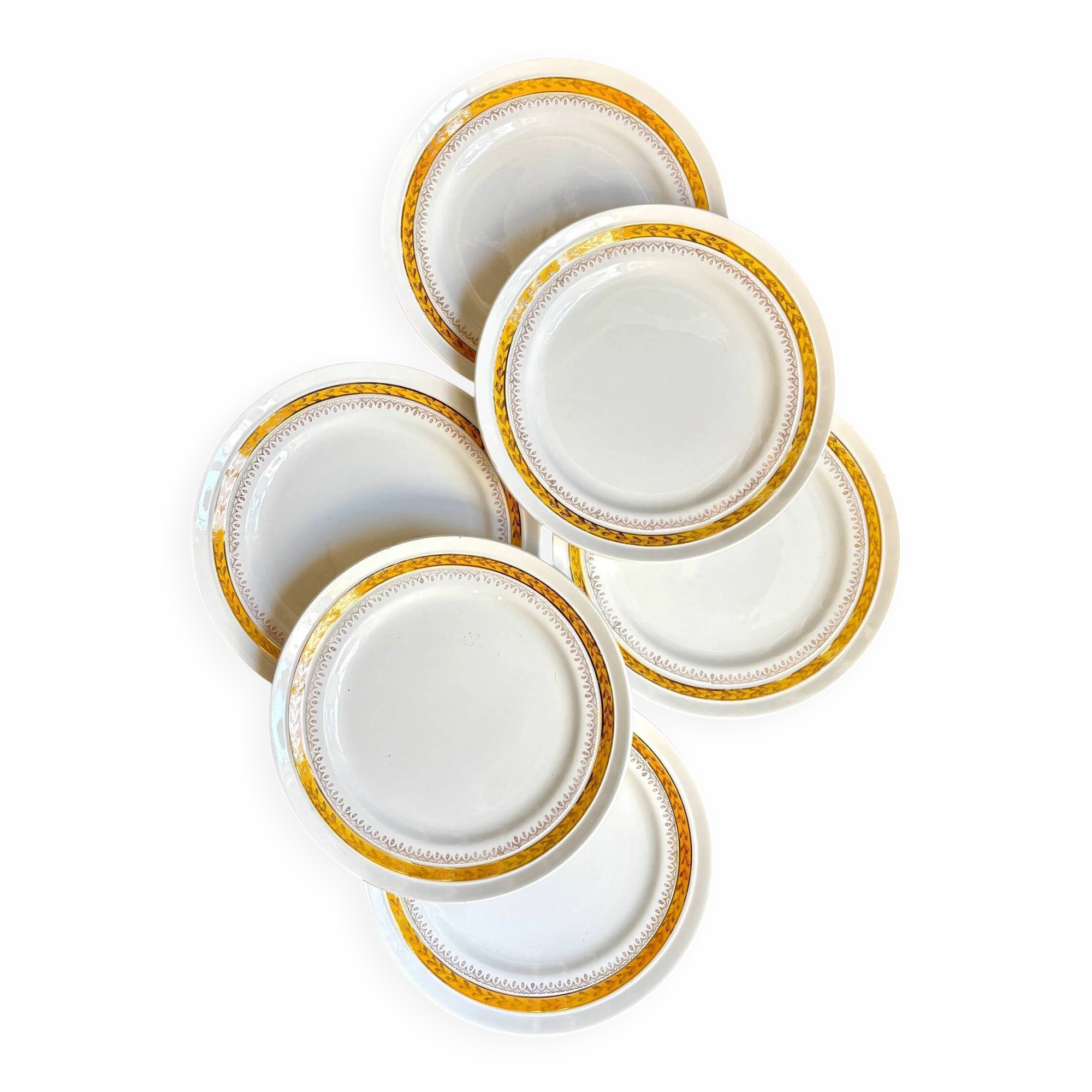 6 St Amand yellow and gold earthenware dinner plates