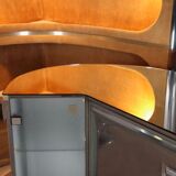 Suede and chrome dry bar with barstools in cognac by Willy Rizzo, Italy 1970s