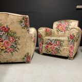 Pair of English vintage flower club armchairs