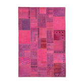 Handmade turkish overdyed 208 cm x 304 cm pink patchwork carpet