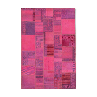Handmade turkish overdyed 208 cm x 304 cm pink patchwork carpet