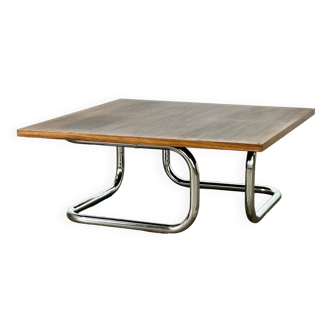 Table basse vintage à structure tubulaire et plateau en bois de palissandre
