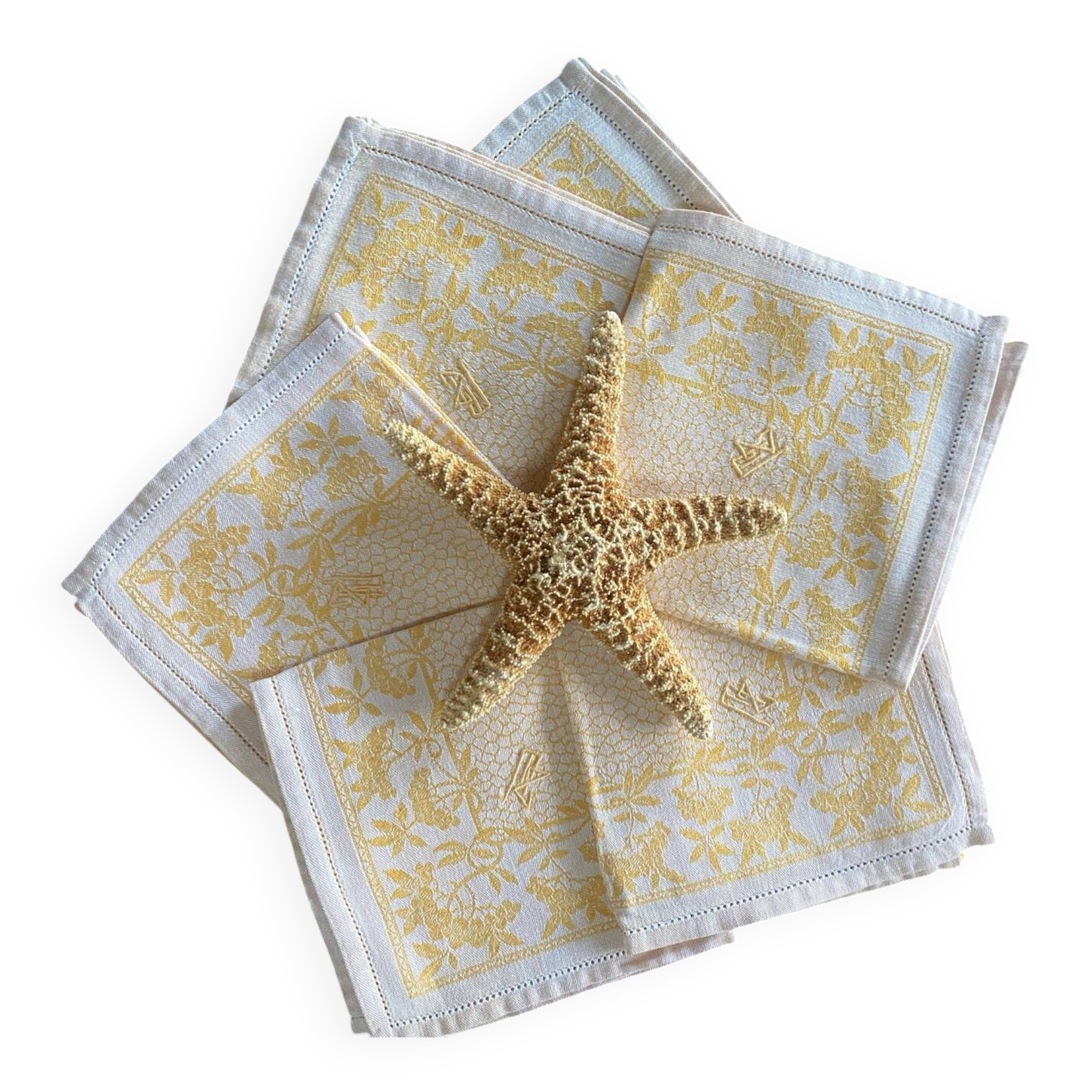 Set of 6 monogrammed damask tea towels