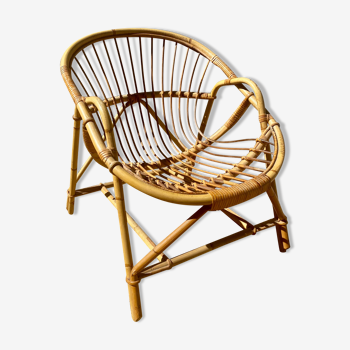 Fauteuil coquille en rotin année 60