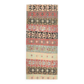 Tapis couloir vintage turc Oushak fait main en laine et coton rose 107x255 cm des années 1970