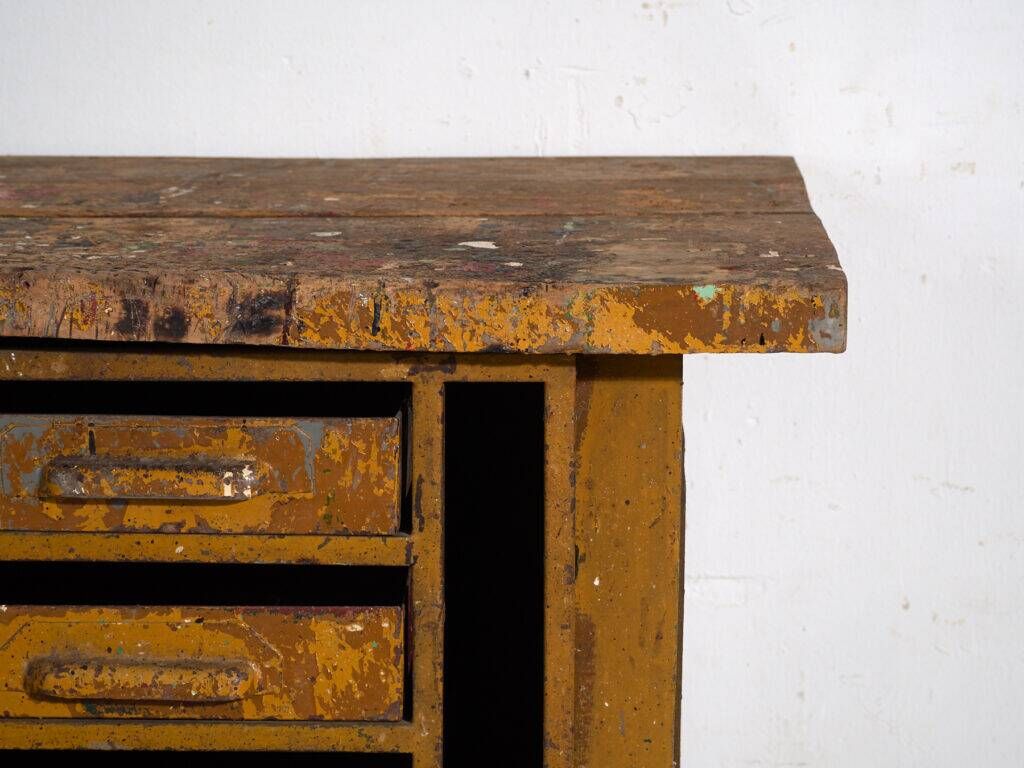 Industrial drawer unit in pine and iron – Central Europe, circa 1950
